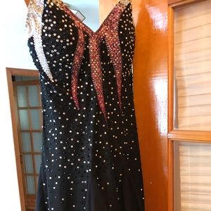 Fit and flare Latin dance dress or evening dress with stones, bra built in, sz M